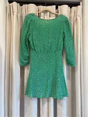 RIXO Green Mini Dress with White Floral Print